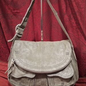 Lucky Brand Stash Bag Brushed Silver Suede Shoulder Bag